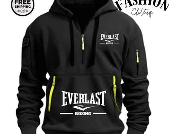 Everlast Boxing Hoodie Men Black | Gym Workout Sweatshirt | Athletic Pullover Hoodie | Streetwear Fitness Jacket | Casual Sportswear Gift