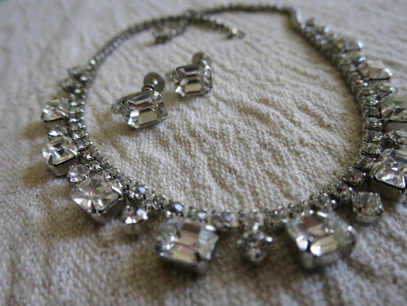 Vintage Rhinestone Necklace and Earring Set