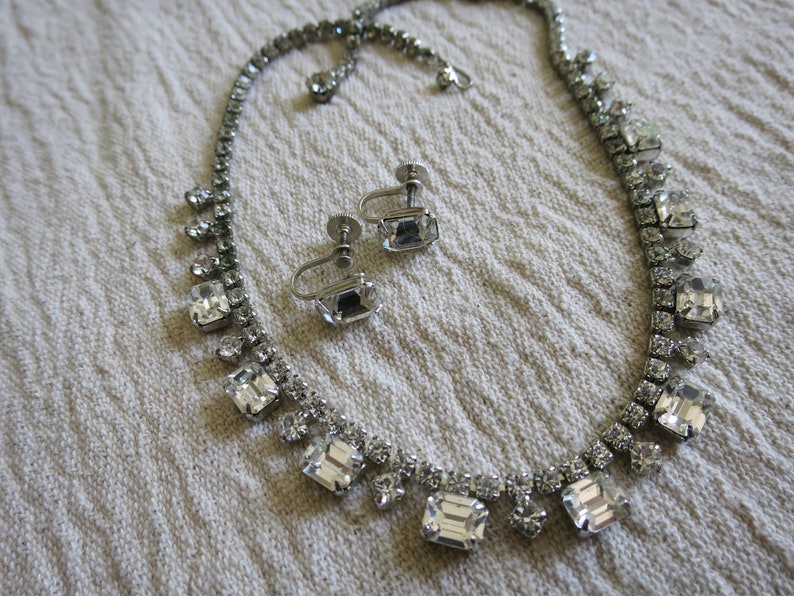 Vintage Rhinestone Necklace and Earring Set