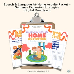 Speech & Language At-Home Activity Packet –Sentence Expansion Strategies (Digital Download)