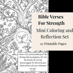 Bible Verses for Strength Mini Coloring Pages | Christian Printable | Scripture Reflection Journal | Courage