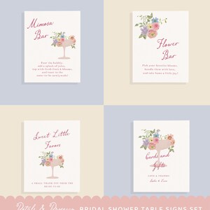 Petals and Prosecco Bridal Shower Table Signs Set – Mimosa Bar, Flower Bar, Cards & Gifts, Favor Sign – Editable Template#SA2