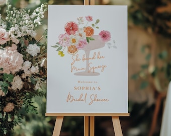 She Found Her Main Squeeze Welcome Sign – Citrus Bridal Shower Decor – Pink Orange Spritz Theme – Editable Template#SA4
