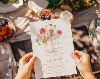 She Found Her Main Squeeze Invitation - Editable Citrus Bridal Shower Template- Pink Orange Floral - Summer Cocktail Party#SU1