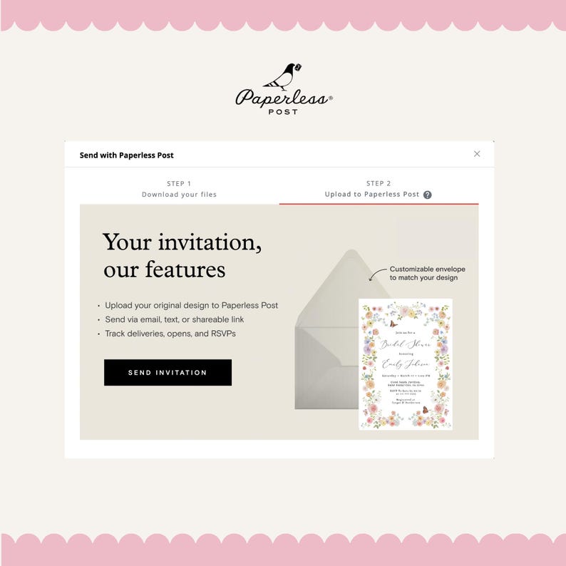 Soft spring garden bridal shower invitation featuring pastel wildflowers and small butterflies along the floral border. A fresh, airy design perfect for spring or summer celebrations and fully customizable for your event.