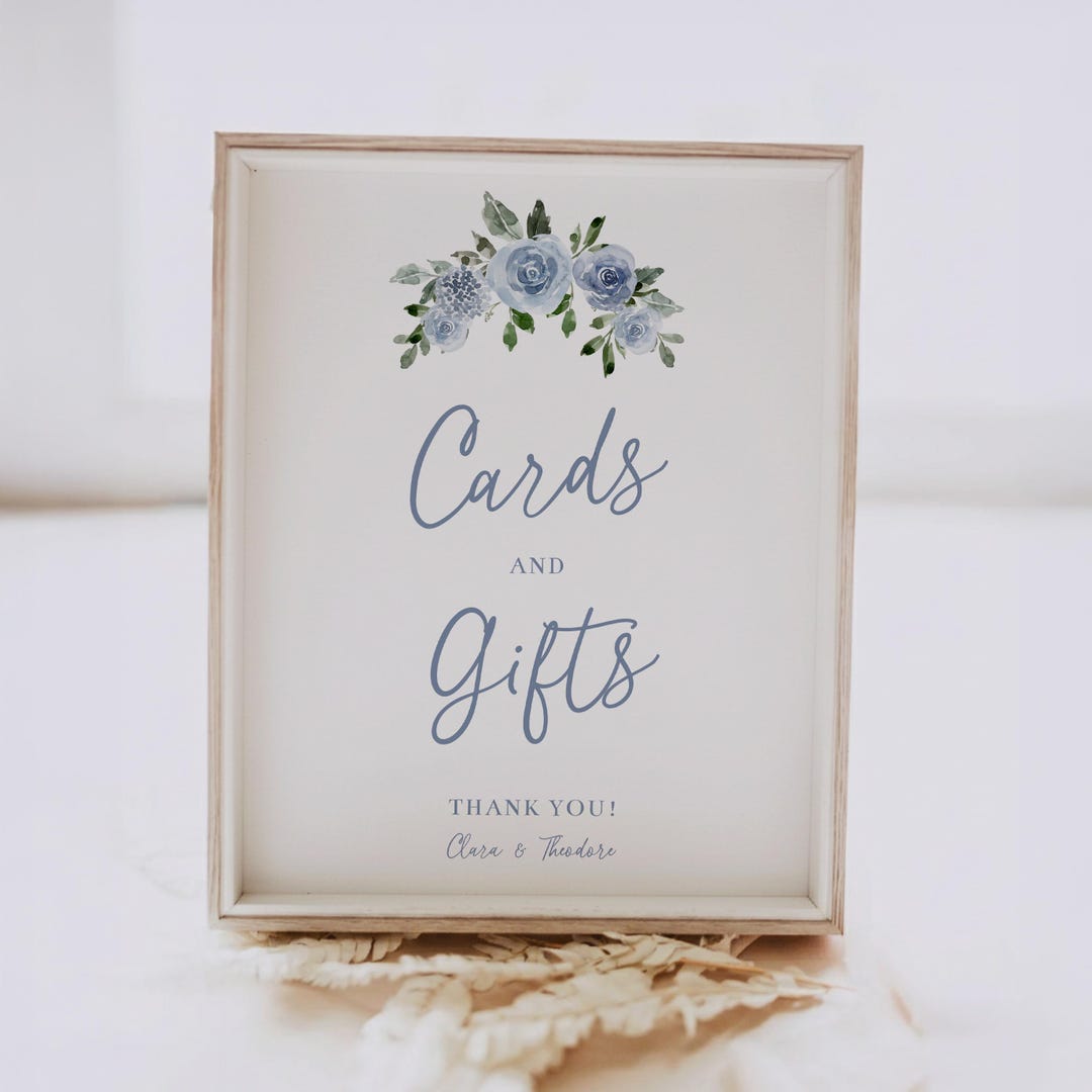 Blue Floral Cards and Gifts Sign – Something Blue Wedding Table Sign ...