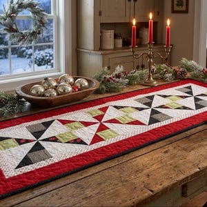Holly and Pinwheel Quilted Table Runner