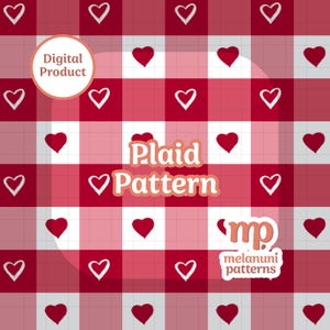 Red Plaid Seamless Pattern with Hearts