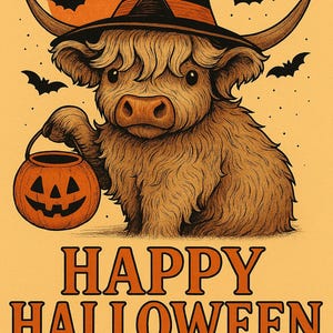 Adorable Highland Cow Halloween Art - Digital Download