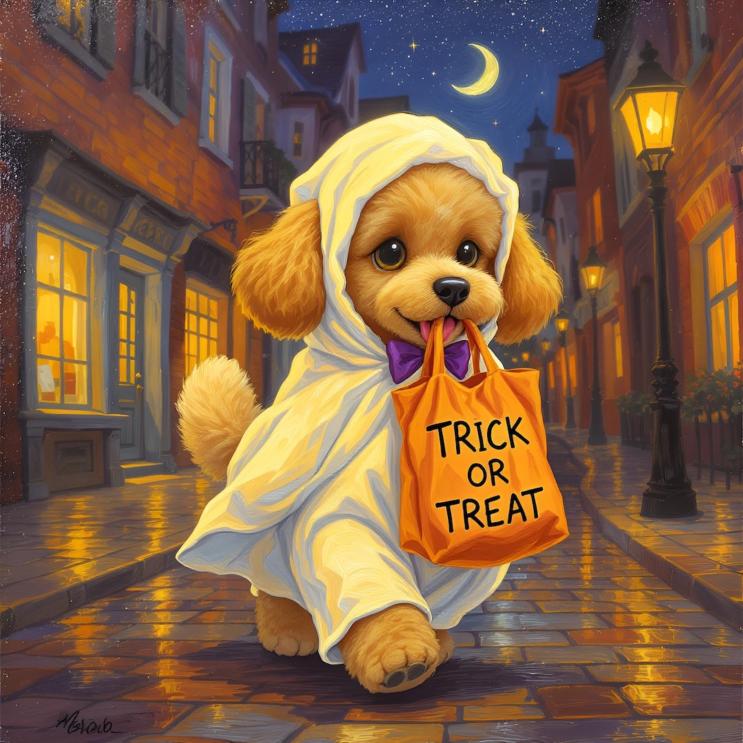 Golden Poodle Ghost Halloween Art – Cute Dog Trick-or-treat PNG ...