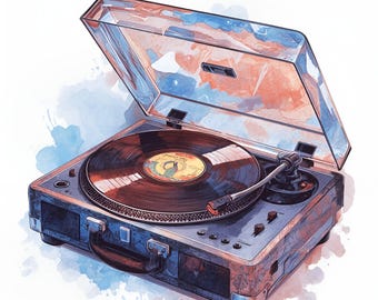 Plattenspieler Print: Retro Vinyl Plattenspieler Poster (Digitaler Download)