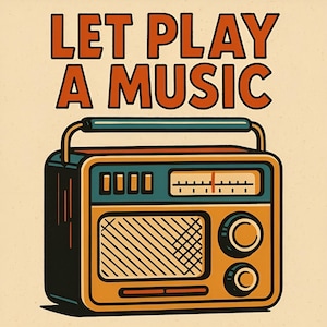 Impresión artística de radio retro: arte mural digital para amantes de la música vintage