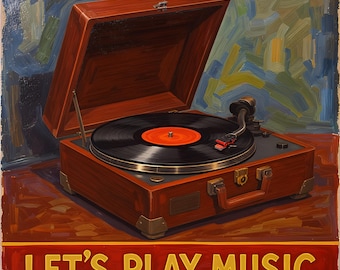 Vintage Record Player Art Print: Retro Mid-Century Modern Decor (Digital Download)