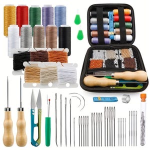 Leather Sewing Kit: Waxed Thread, Needles, Awl, Scissors, Thimble DIY Craft Accessories