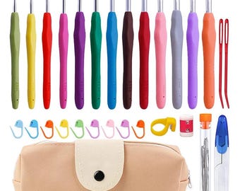 Ergonomic Crochet Hooks Kit with Storage Bag, Knitting Needles & Stitch Markers