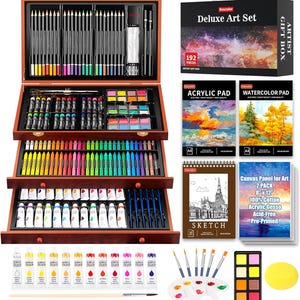 192-Pack Deluxe Art Set Drawing Painting Supplies Kit with Acrylic Pad,  Crayons, Pencils, Gifts for Artist Adults Teen