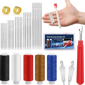 Kit de 37 agujas de coser de acero de ojo grande para reparación de costura a mano