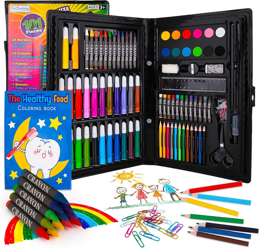 Deluxe Kids Art Set – 101 Piece Beginner Artist Kit With Markers ...