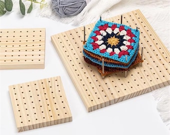 Tabla de madera para bloquear piezas de ganchillo: tapete de punto de 20 x 20 cm con pinzas.