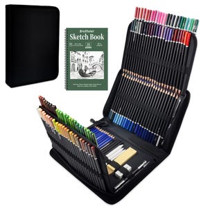 Drawing Sketching Set with 3-Color Sketchbook, Graphite Charcoal Pencils