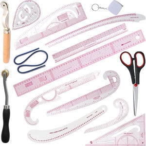 French Curve Ruler for Pattern Making, 15 Pieces Clear Sewing Ruler Set for Beginners Tailors Designers