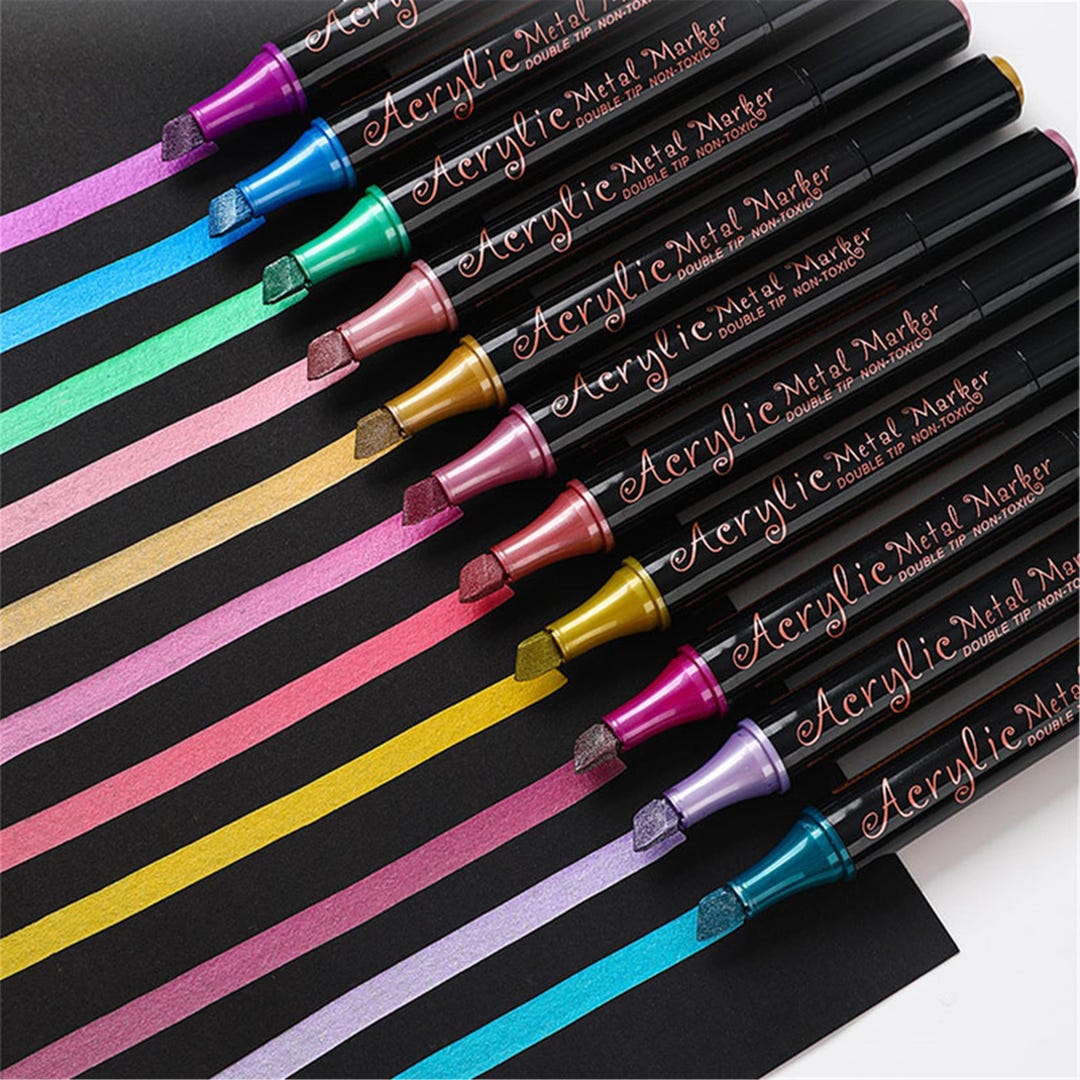 Smudge Pen Ink Metallic Acrylic Marker Pens: Dual Tip, Waterproof, Smudge-proof ...
