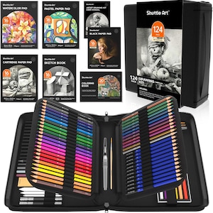 124 PCS Drawing Kit, Professional Drawing Supplies with Sketch, Charcoal, Colored, Graphite, Pastel Pencils & Sticks, Complete Drawing Tools
