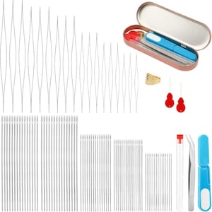 Beading Needles Set Long Straight Beading Thread Needles Big Eye Beading Needles with Needle Bottle for Jewelry Making