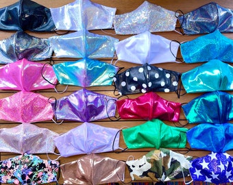 3-Pack Iridescent Glitter Face Mask – Sparkle Costume Mask, Handmade in California