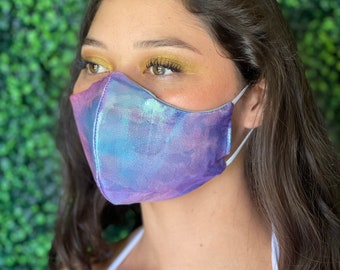 Handmade Tie Dye Iridescent Face Mask – Fitted, Reusable