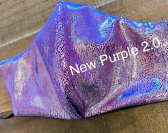 Purple iridescent Face Mask - Fitted 3 layer Tie Dye Mask Handmade