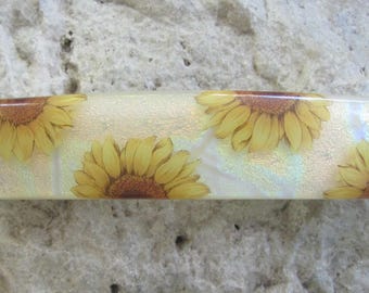 Große Sonnenblumen-Haarspange aus dichroitischem Glas, französische Haarspange, Sonnenblumen-Haarschmuck