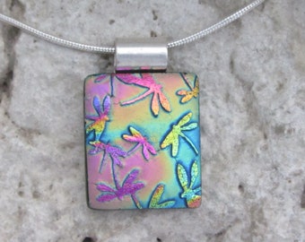 Dragonfly Necklace Fused Dichroic Glass Dragonfly Jewelry