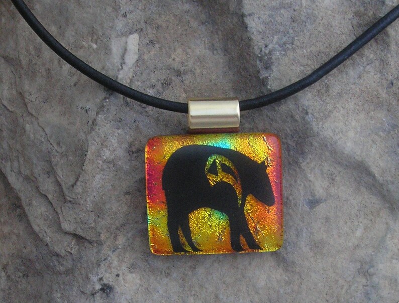 Black Bear Necklace Dichroic Fused Glass Jewelry Bear Pendant image 3