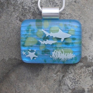 Shark Pendant Dichroic Fused Glass Shark Necklace