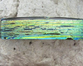 Large Gold Green Blue Earth Tones Barrette Fused Dichroic Glass Barrette Large Genuine French Barrette