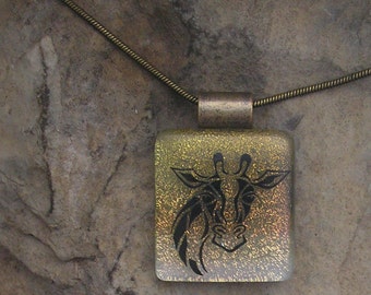 Giraffe Necklace Dichroic Fused Glass Giraffe Pendant