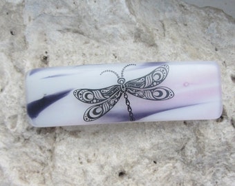 Dragonfly Barrette  Small Fused Glass French Barrette