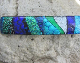 Blue Green Barrette Fused Dichroic Glass Barrette Mosaic French Barrette