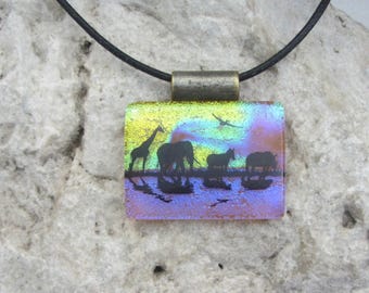 Africa Necklace Dichroic Fused Glass Jewelry  Serengeti Pendant