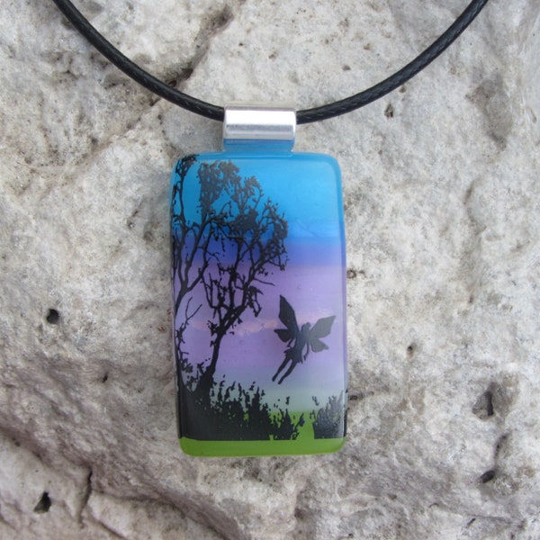 Faerie Necklace Fused Dichroic Glass Fairy Garden Pendant