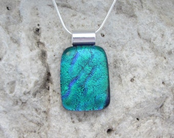 Emerald Green Necklace Dichroic Fused Glass Green Dichroic Jewelry