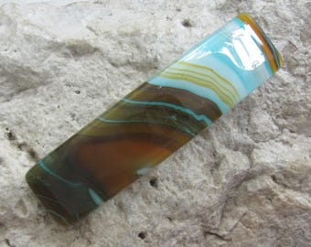 Große Haarspange aus orange-blau-braunem Fusingglas, 8 cm, Erdtöne, Original französische Haarspange