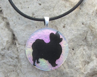 Pomeranian Necklace Fused Dichroic Glass Pendant Pink Dog Jewelry