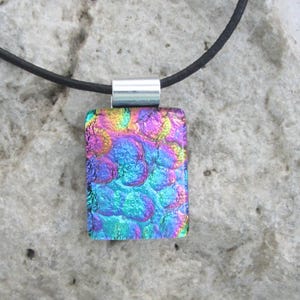Rainbow Necklace Dichroic Fused Glass Green Pink Blue Dichroic Jewelry
