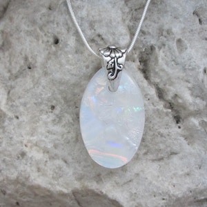 White Rainbow Dichroic Necklace Fused Glass Pendant  Dichroic Jewelry
