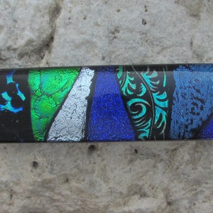 Blue Green Barrette Fused Dichroic Glass Barrette Mosaic French Barrette