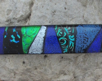 Blue Green Barrette Fused Dichroic Glass Barrette Mosaic French Barrette