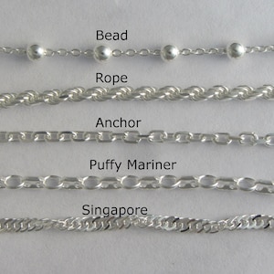 Sterling Silver Chain Necklace-18&quot;-20&quot; 925 Sterling Silver- Rope Chain, Bead Chain, Puffy Mariner, Singapore, Anchor Chain