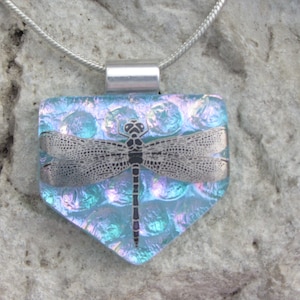Large Dragonfly Necklace Fused Dichroic Glass Dragonfly Jewelry
